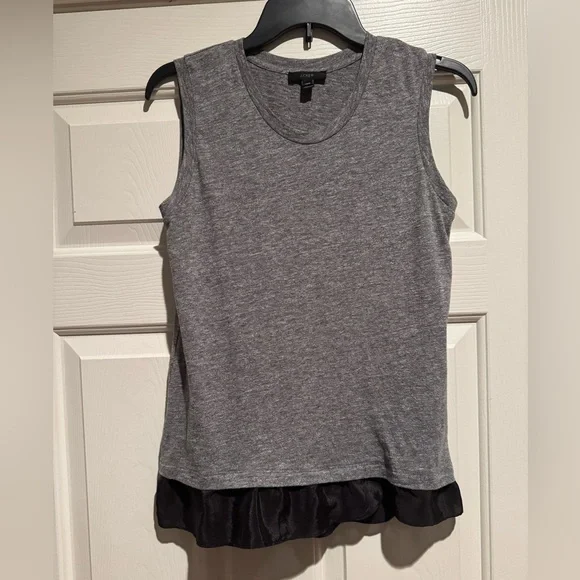 J. Crew Gray Tank Top with Black Ruffle Hem - Picture 1 of 3